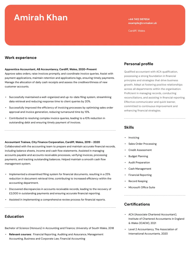 Apprenticeship CV example