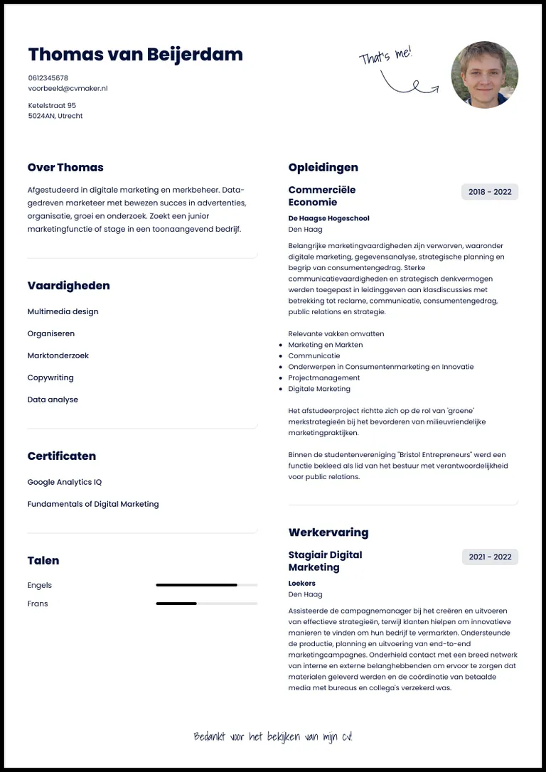 afgestudeerde cv voorbeeld