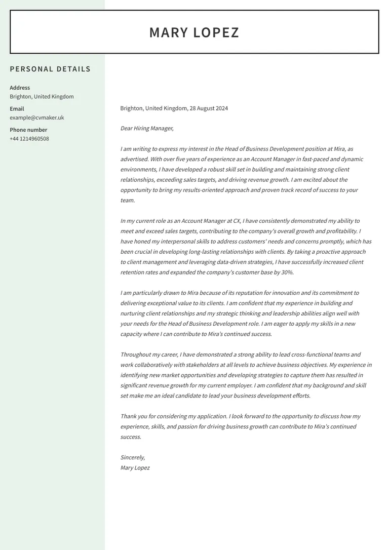account manager cover letter example