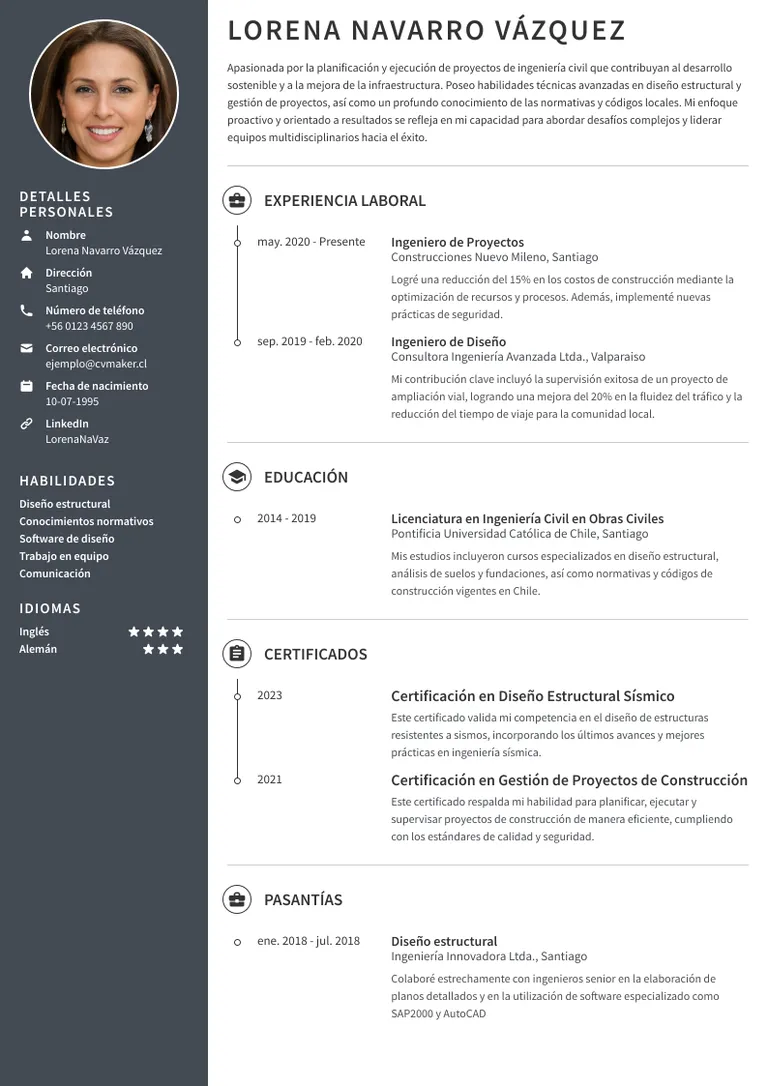 Ejemplo de CV de Ingeniero Civil