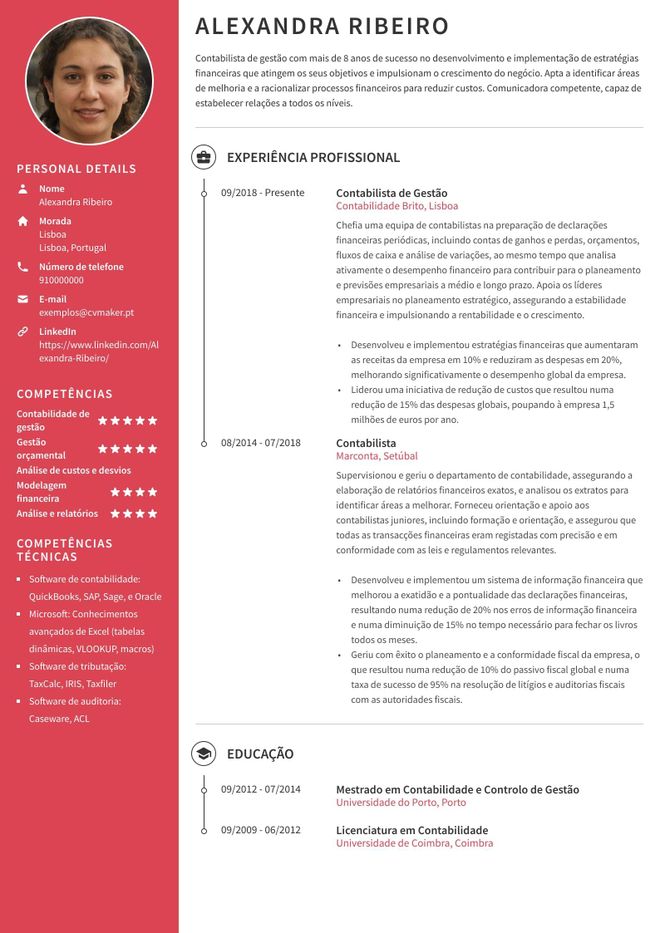 Exemplo de um curriculum vitae de contabilista
