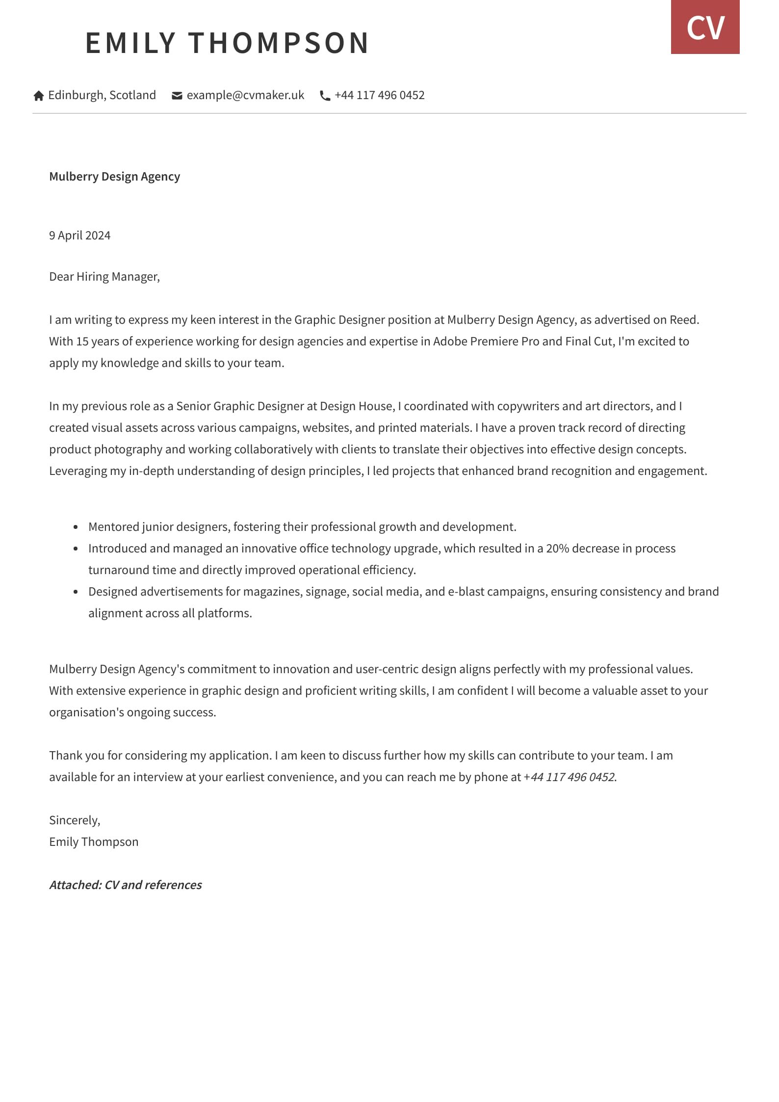 Graphic Designer Cover Letter