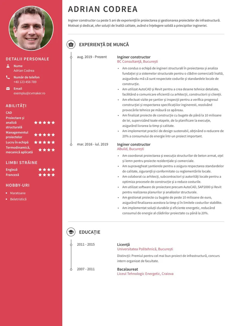 CV inginer constructor