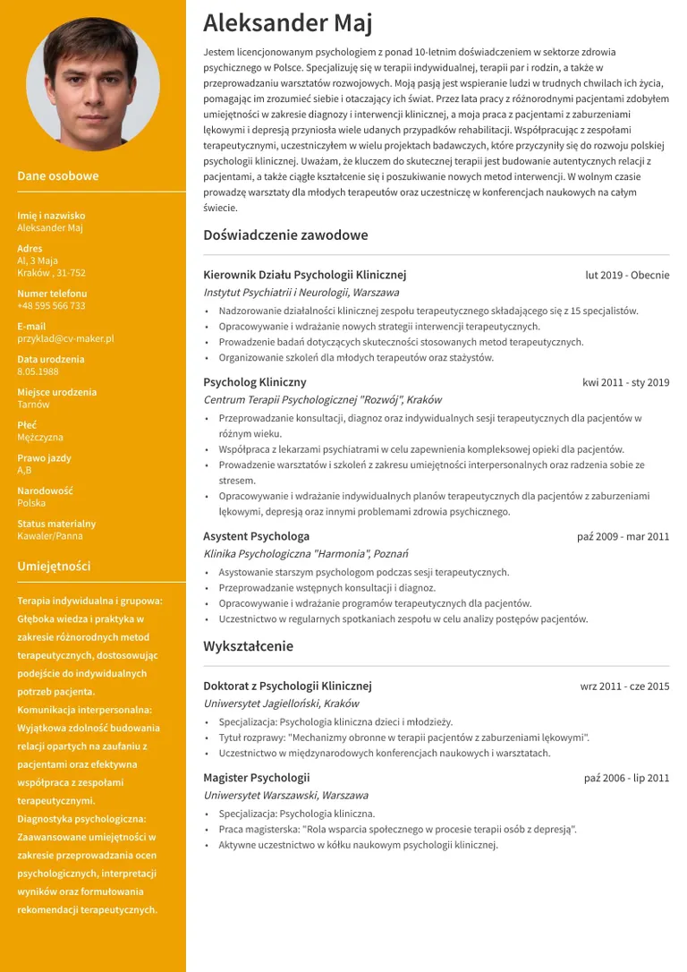 Przykład CV psychologa
