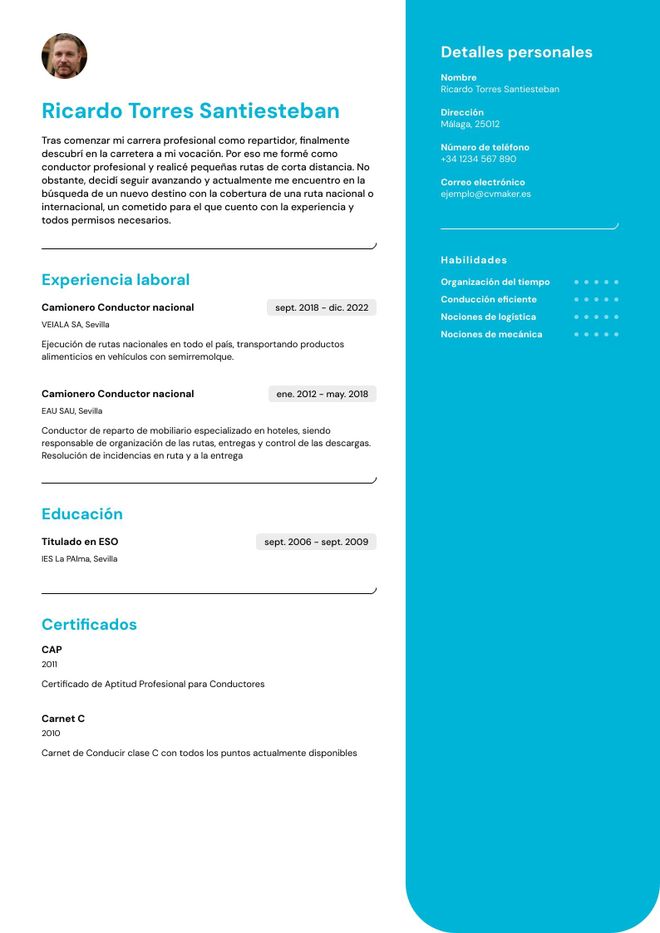 Currículum de Camionero / Conductor