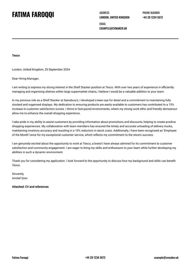 Supermarket cover letter example