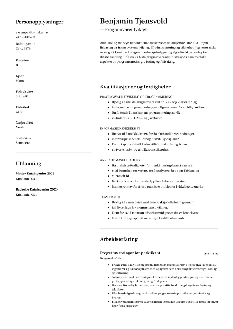 Eksempel på ferdighetsbasert CV