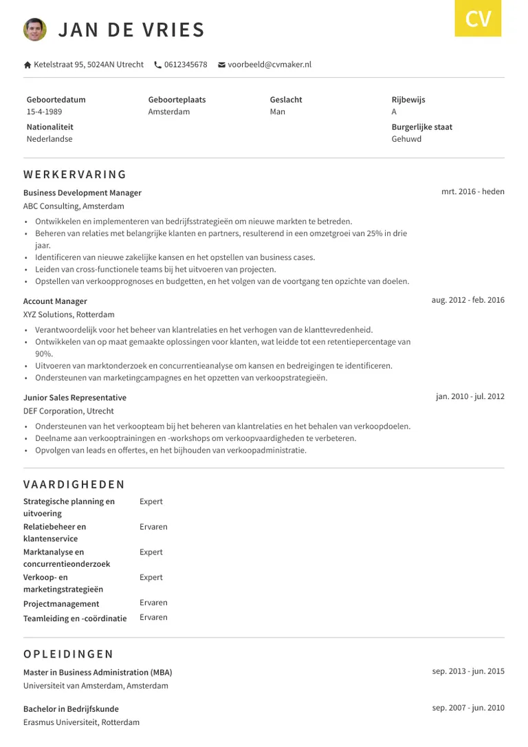 CV voorbeeld business development