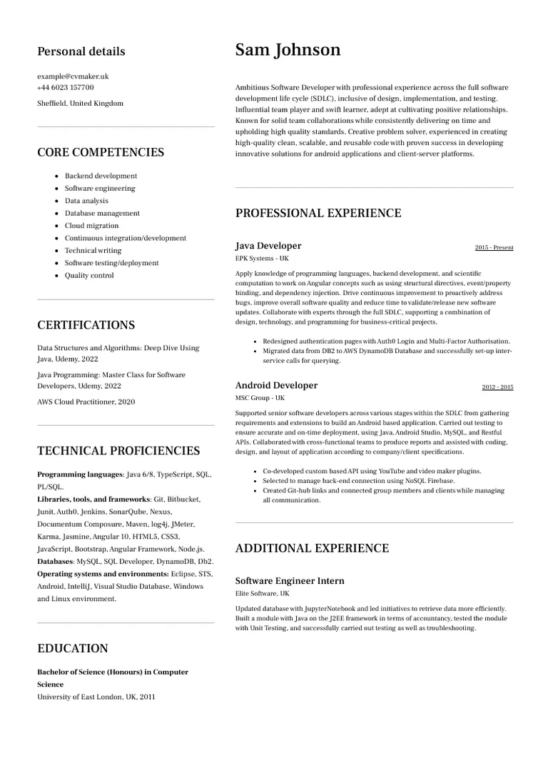 Simple CV format