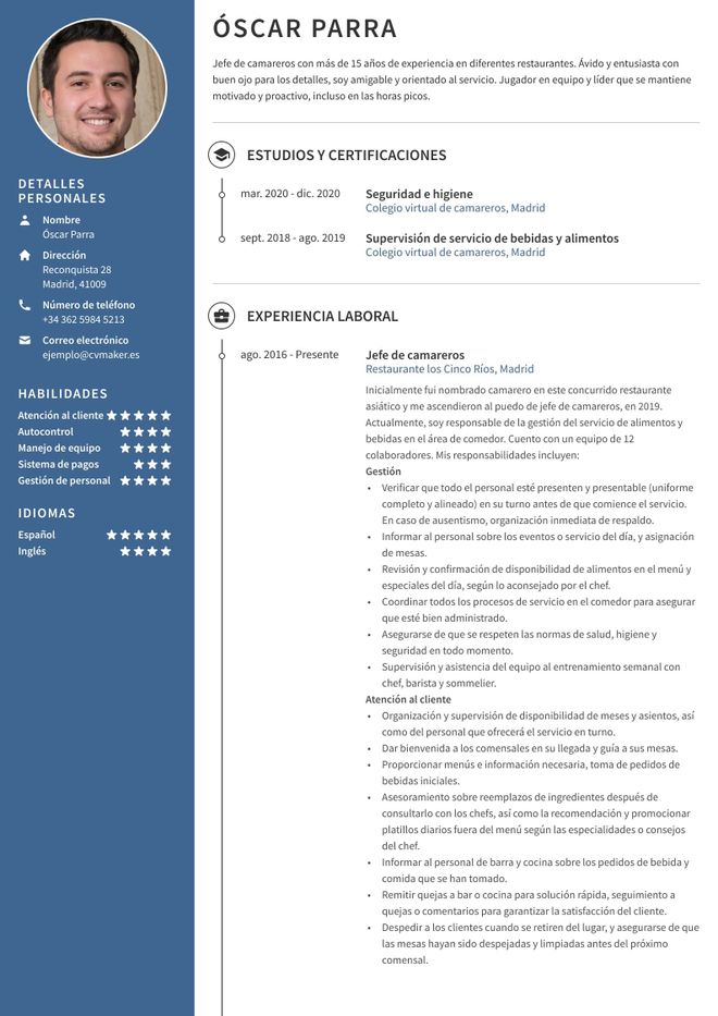 Currículum de Camarero