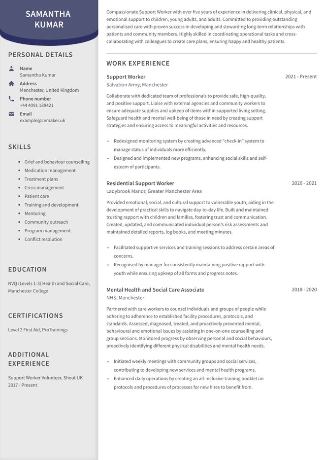 Support Worker CV sample