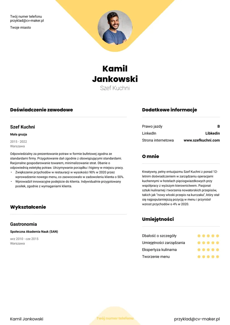 Wzór CV Szefa Kuchni