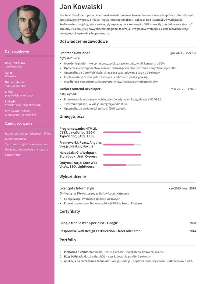 Przykład CV Frontend Developera