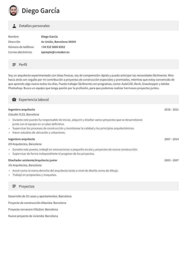 Ejemplo de currículum de arquitecto