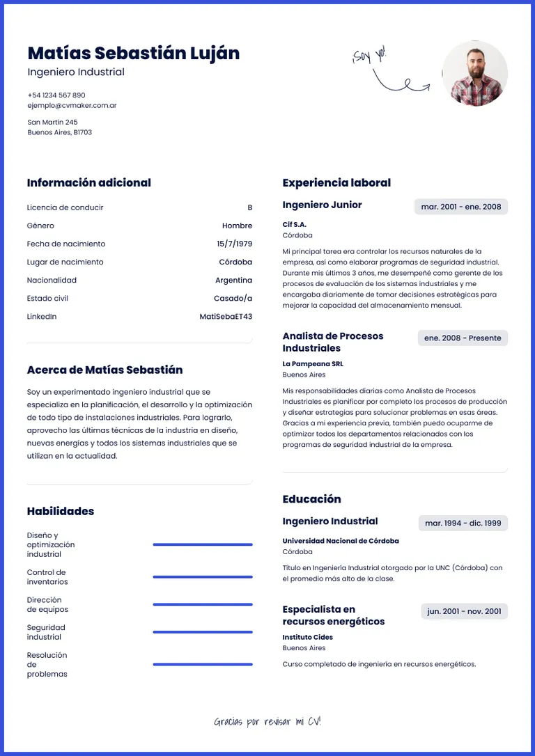 Currículum de Ingeniero industrial