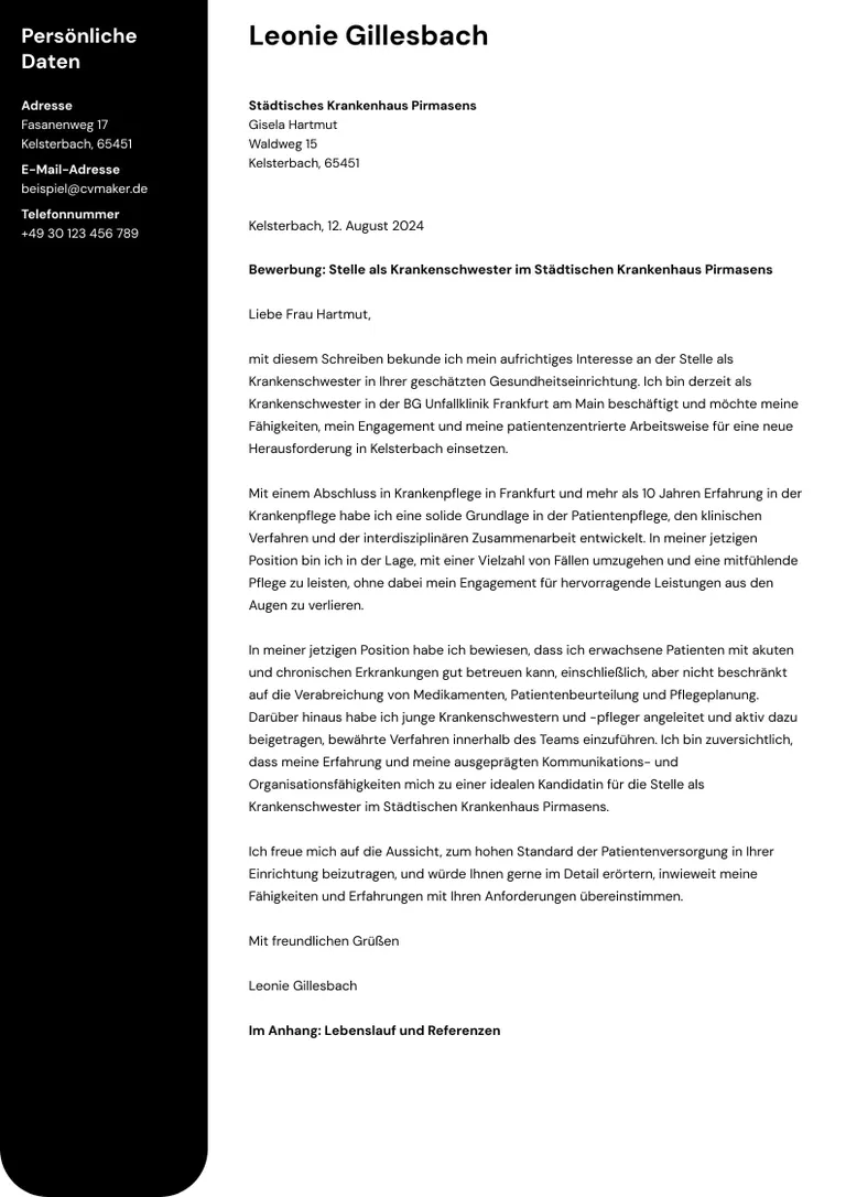 Beispiel Anschreiben Bewerbung Krankenschwester