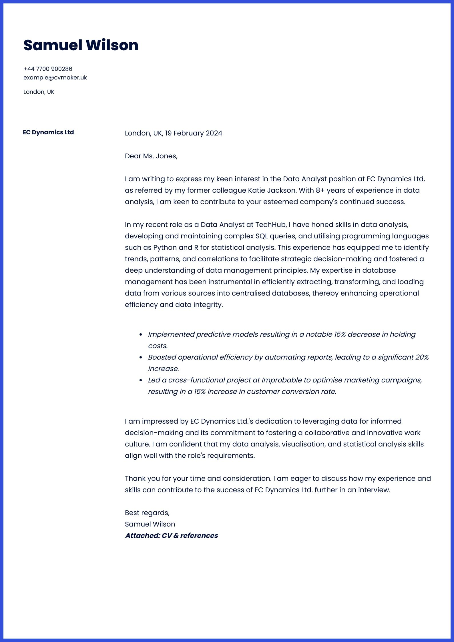 Data Analyst Cover Letter