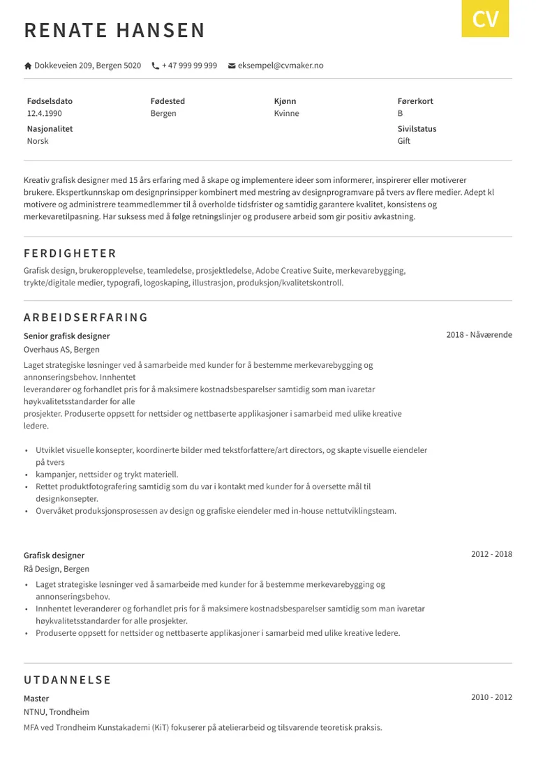 Eksempel på CV for grafisk designer
