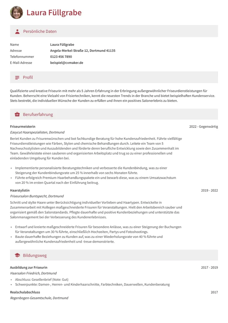 Lebenslauf Beispiel Friseurin