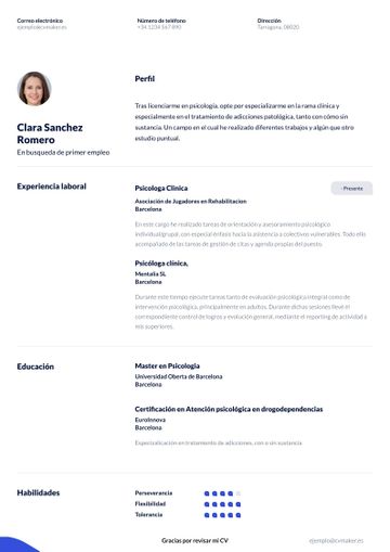 Ejemplo de CV Currículum de Psicólogo
