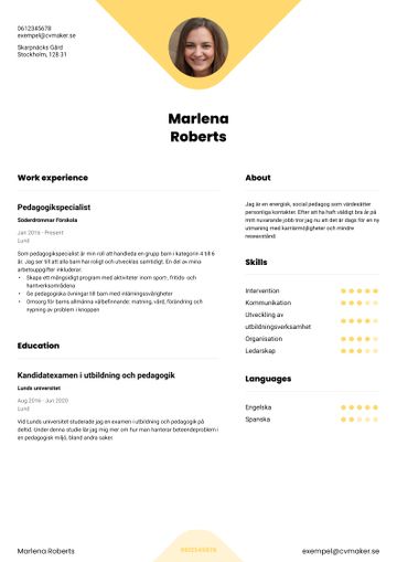 exempel CV yale gul