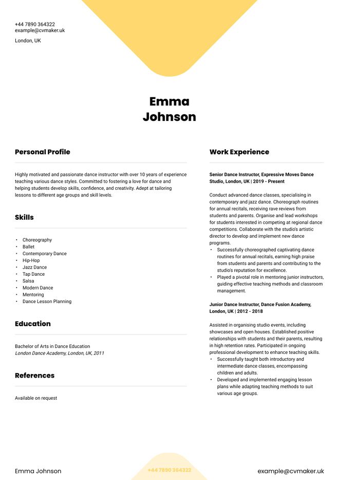 Dancer CV sample