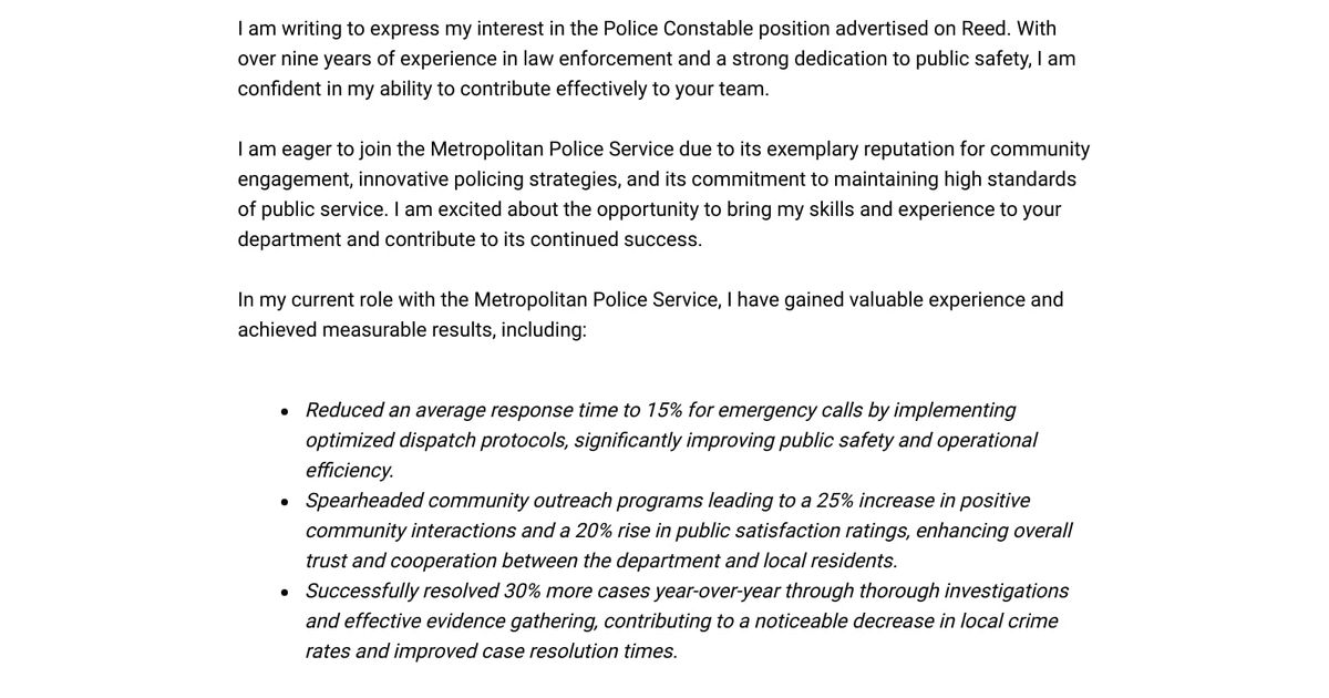 Police Officer Cover Letter Examples