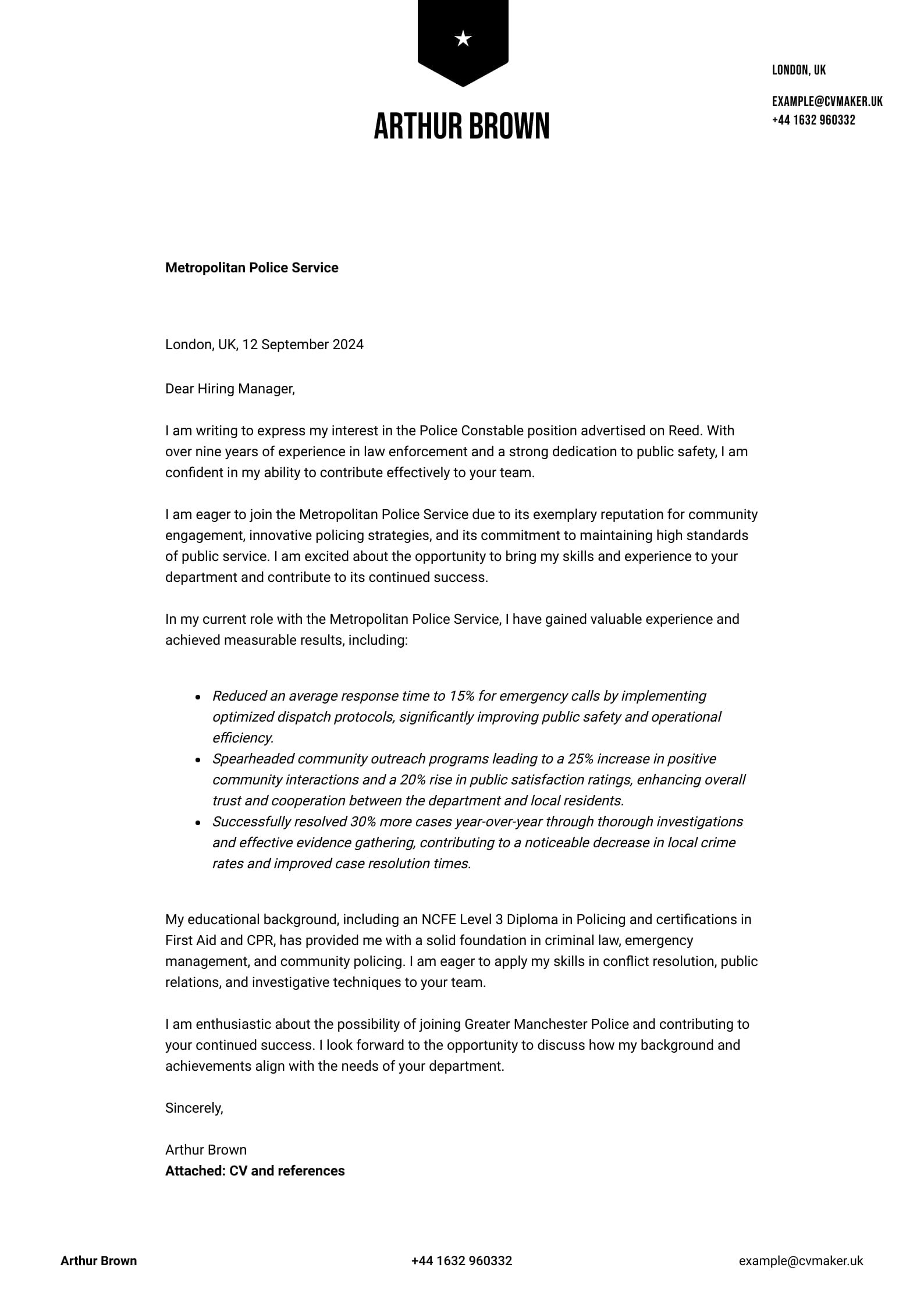 Police Officer Cover Letter