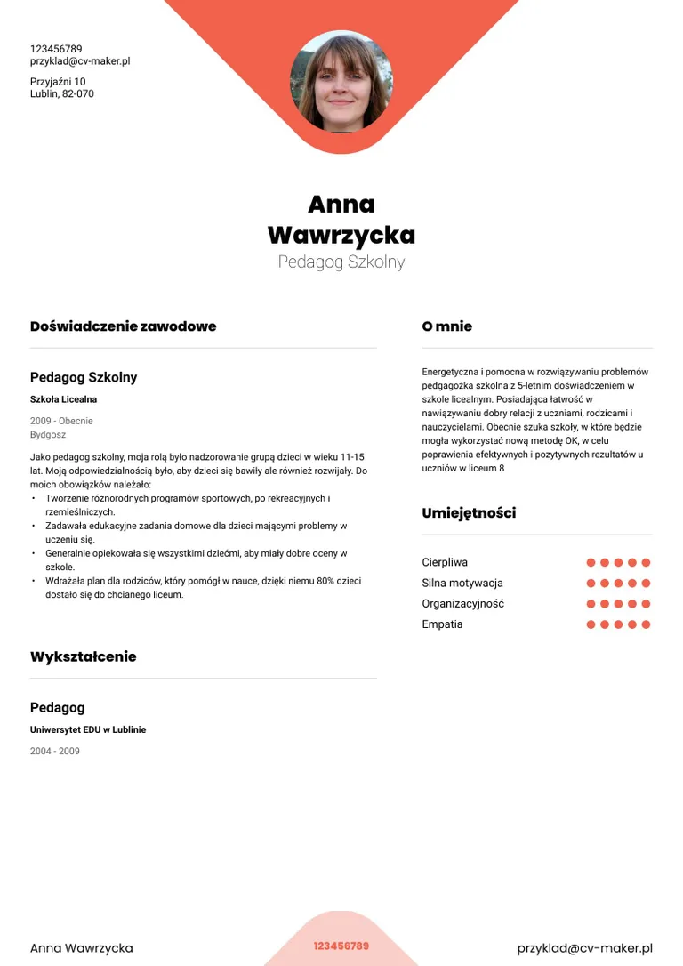 Przykładowe CV dla pedagoga szkolnego