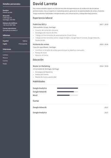 ejemplo CV marketing