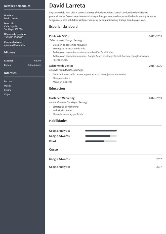 ejemplo CV marketing