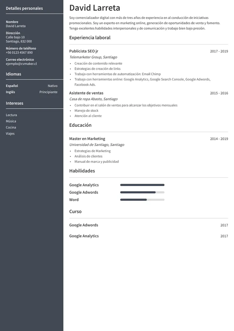 Ejemplo de curriculum vitae Marketing