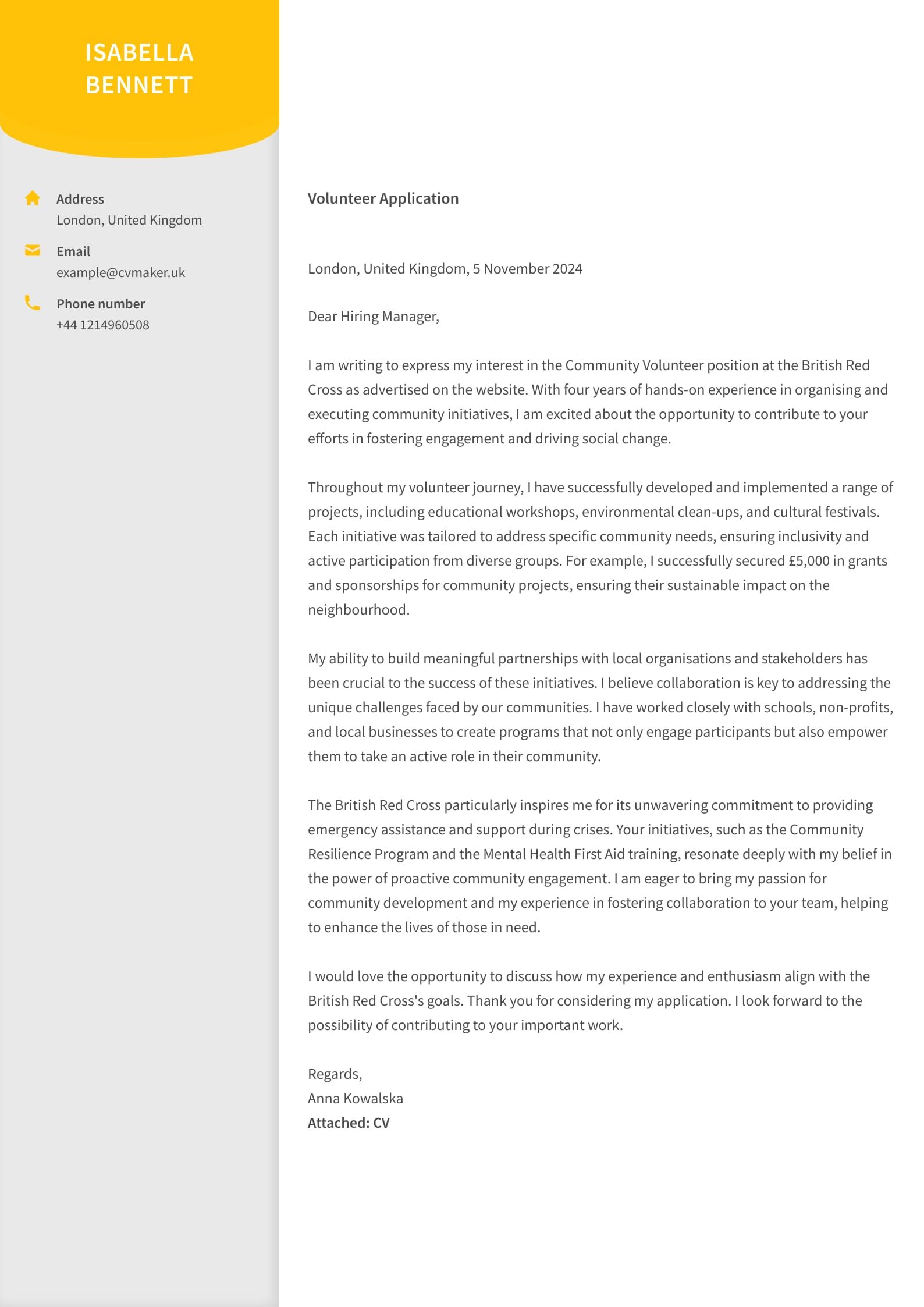 Volunteer Cover Letter