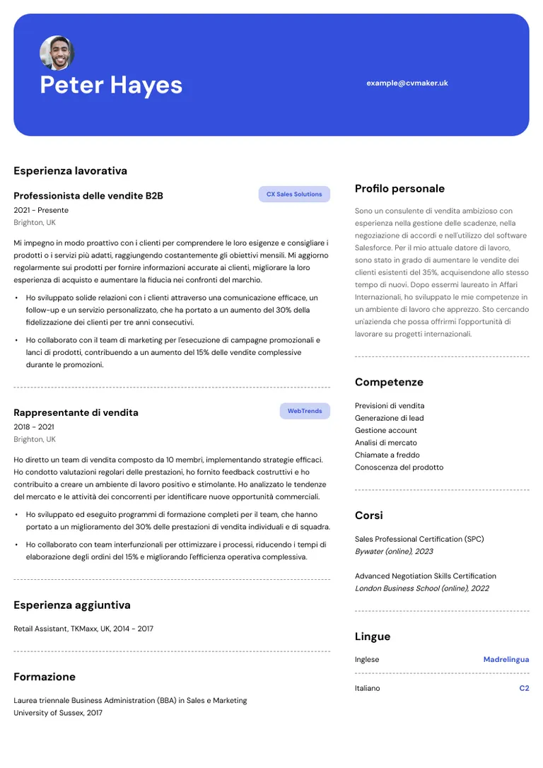 Italian CV sample