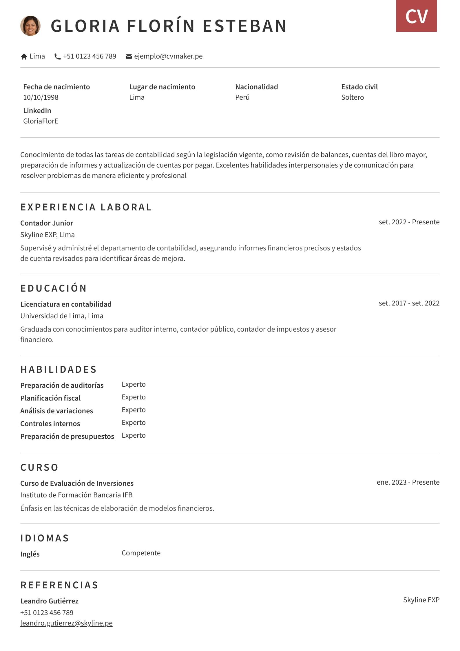 Currículum de contador