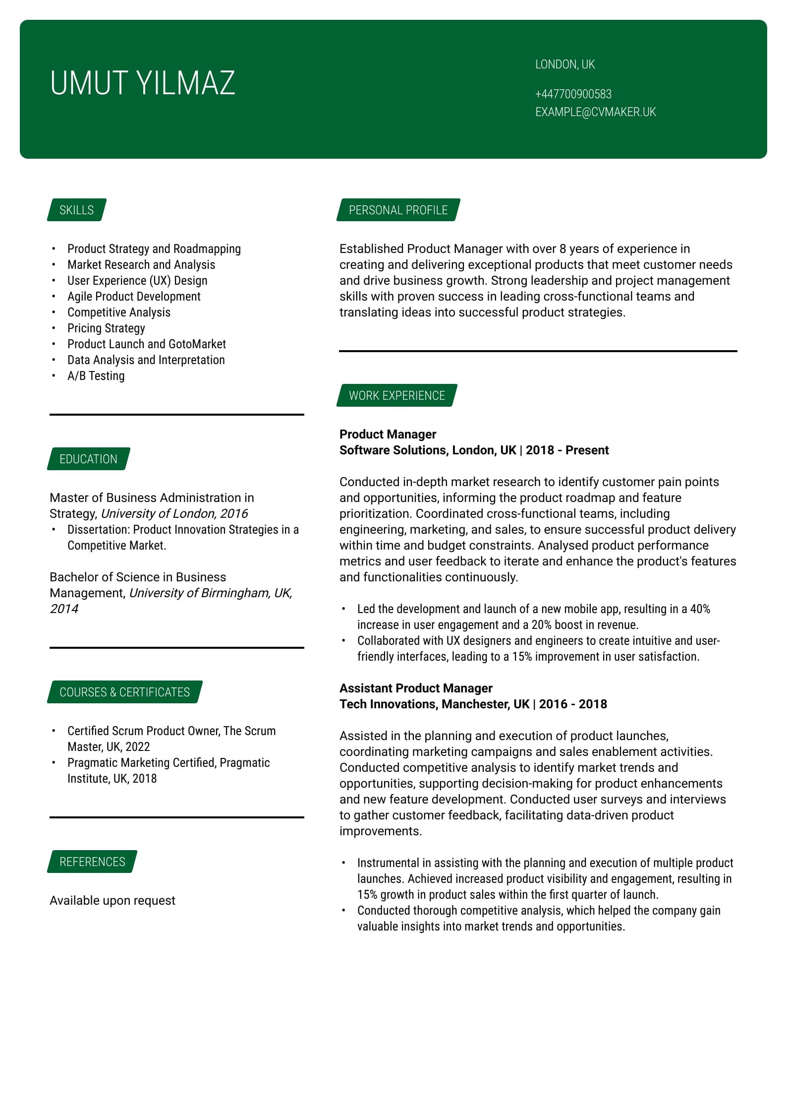 Product Manager CV