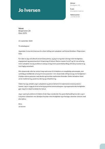 CV eksempel Sykepleier