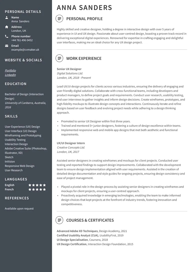 UI/UX Designer CV sample
