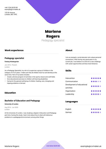 purple modern CV template