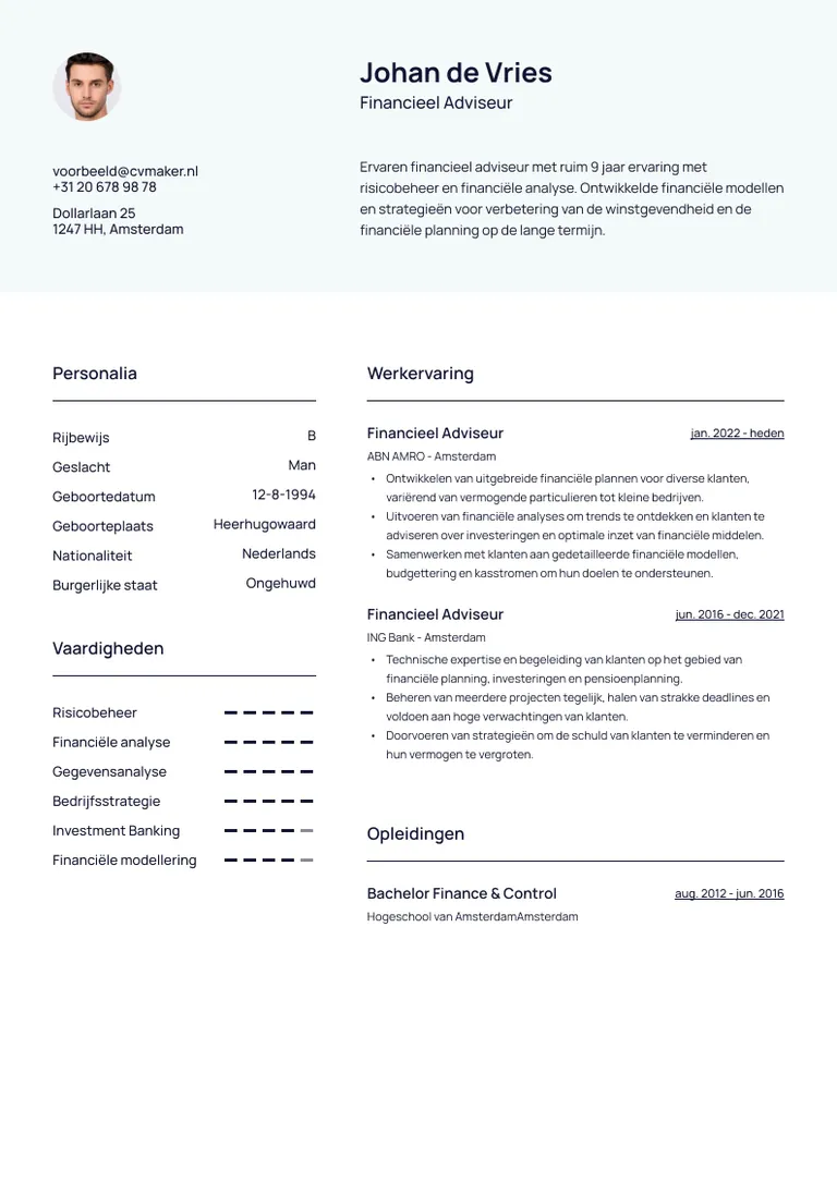 Wheaton cv template voor een simpel cv