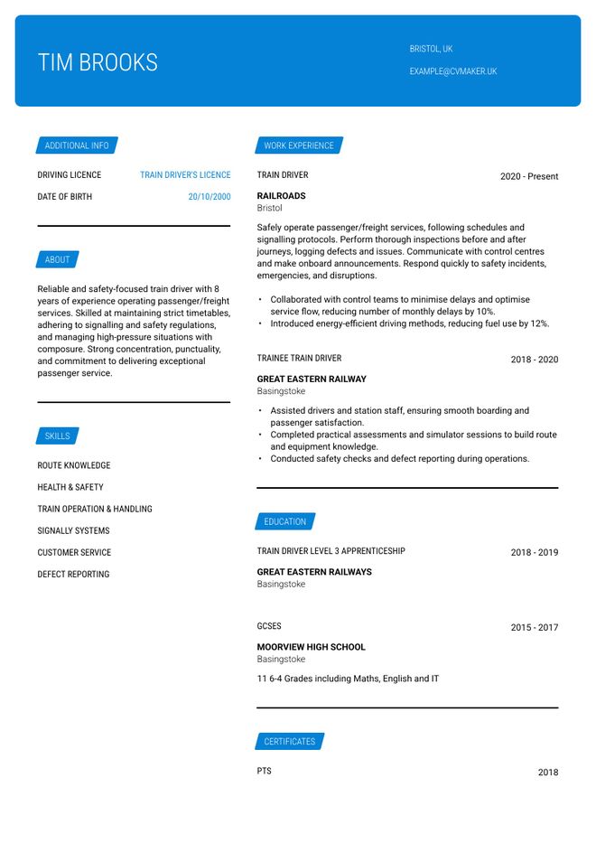 train driver cv example