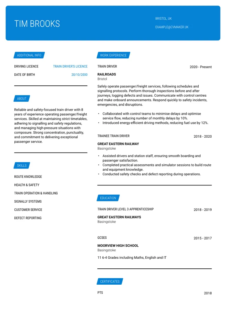 train driver cv example
