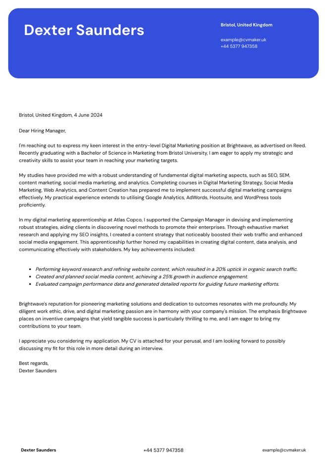 Graduate cover letter sample