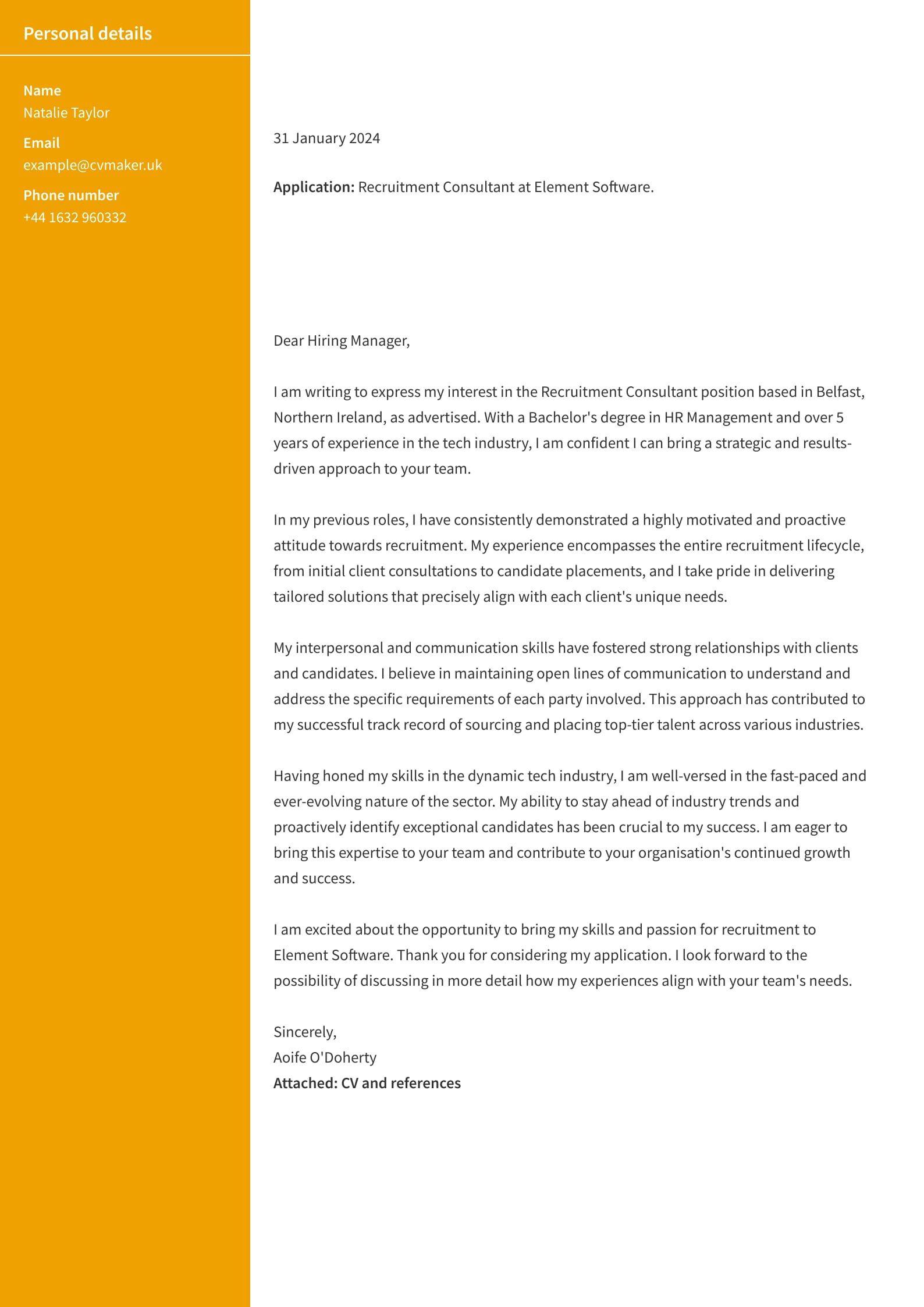 Recruitment Cover Letter