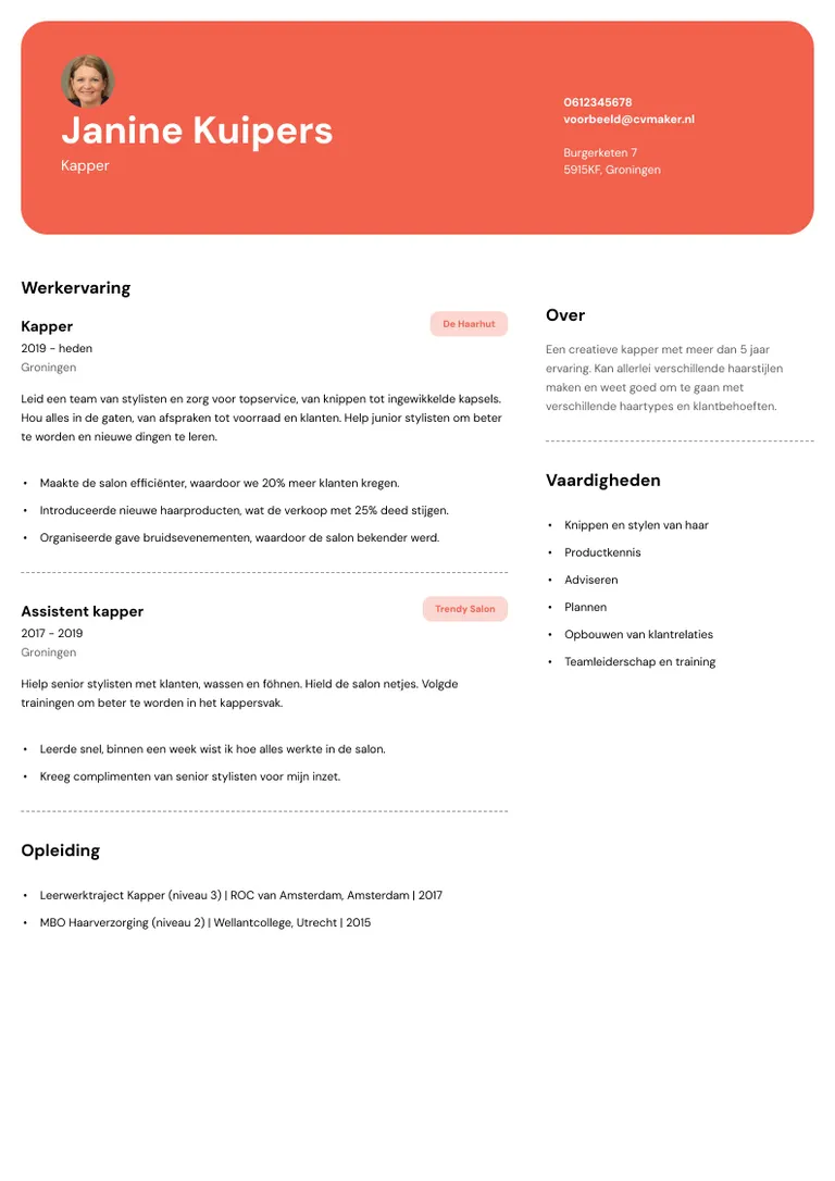 Kapper Cv voorbeeld