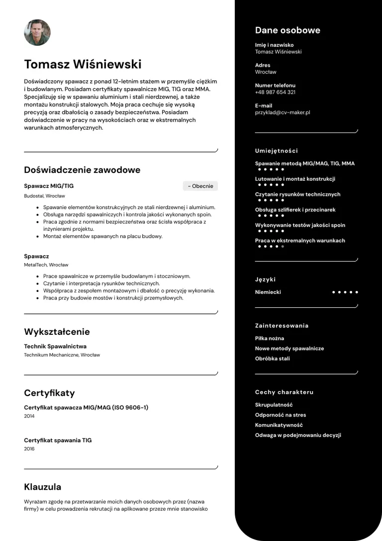 Przykładowe CV spawacza