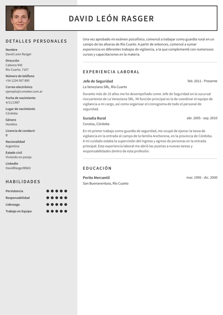 Currículum de Guardia de Seguridad