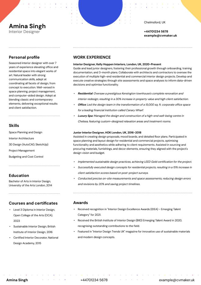 Interior designer CV sample