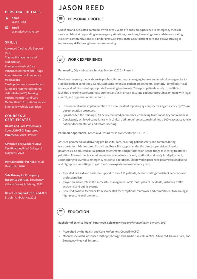 Paramedic CV sample