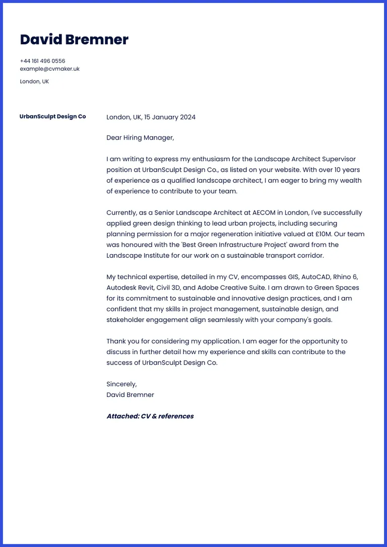 architect cover letter example